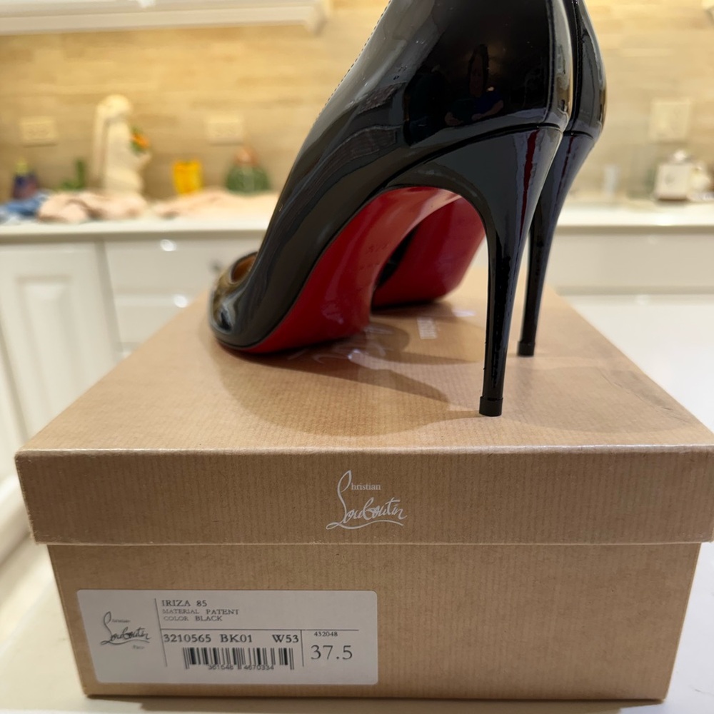 Christian Louboutin Iriza 85 Black Patent Pumps 37.5 Red Sole Heels - Picture 9 of 12